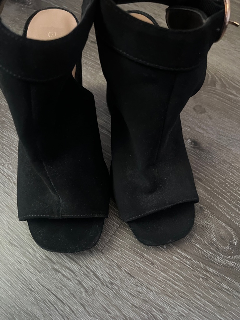 BAMBOO Black Open-Toe Ankle Booties